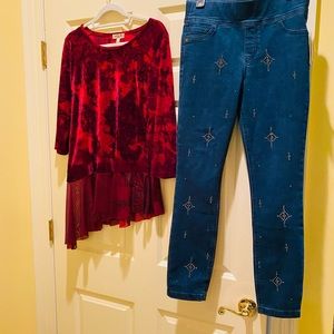 Studded jeans and velvet top